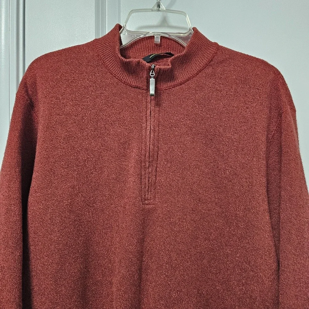 Greg Norman Pullover Mens Large Red Quarter Zip Sweater Mock Neck Heathered Knit
